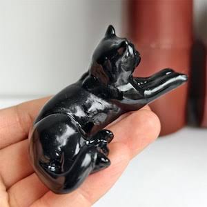 Obsidian Cat Figure